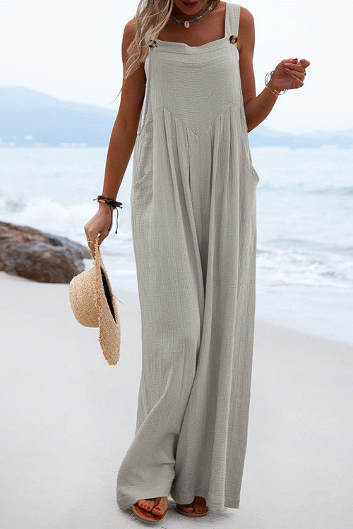 Chique Solid Button Sling Jumpsuit met Wijde Pijpen