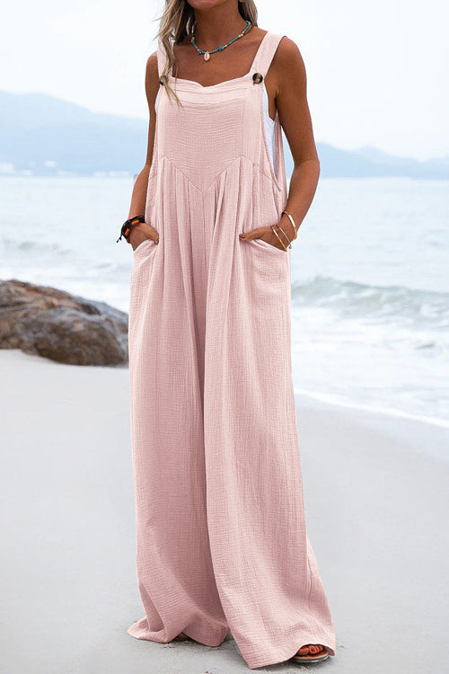 Chique Solid Button Sling Jumpsuit met Wijde Pijpen