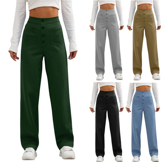 High-Waist Multi-Pocket Straight Casual Broek