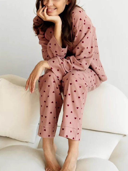 Roze Franse Pyjama Set met Hartjes - Amélie