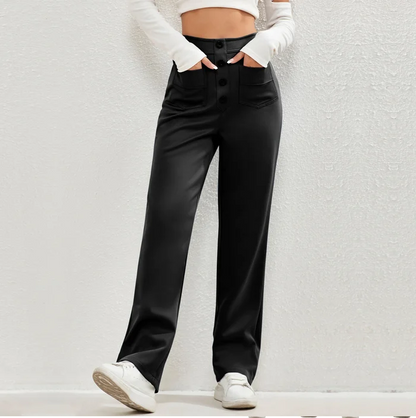 High-Waist Multi-Pocket Straight Casual Broek