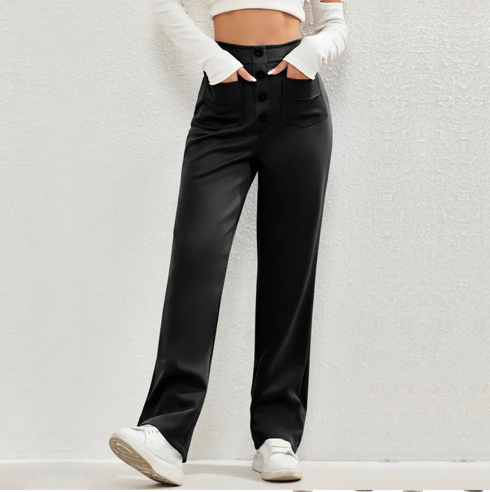 High-Waist Multi-Pocket Straight Casual Broek