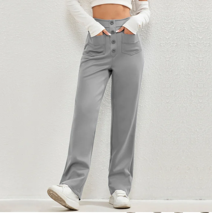 High-Waist Multi-Pocket Straight Casual Broek