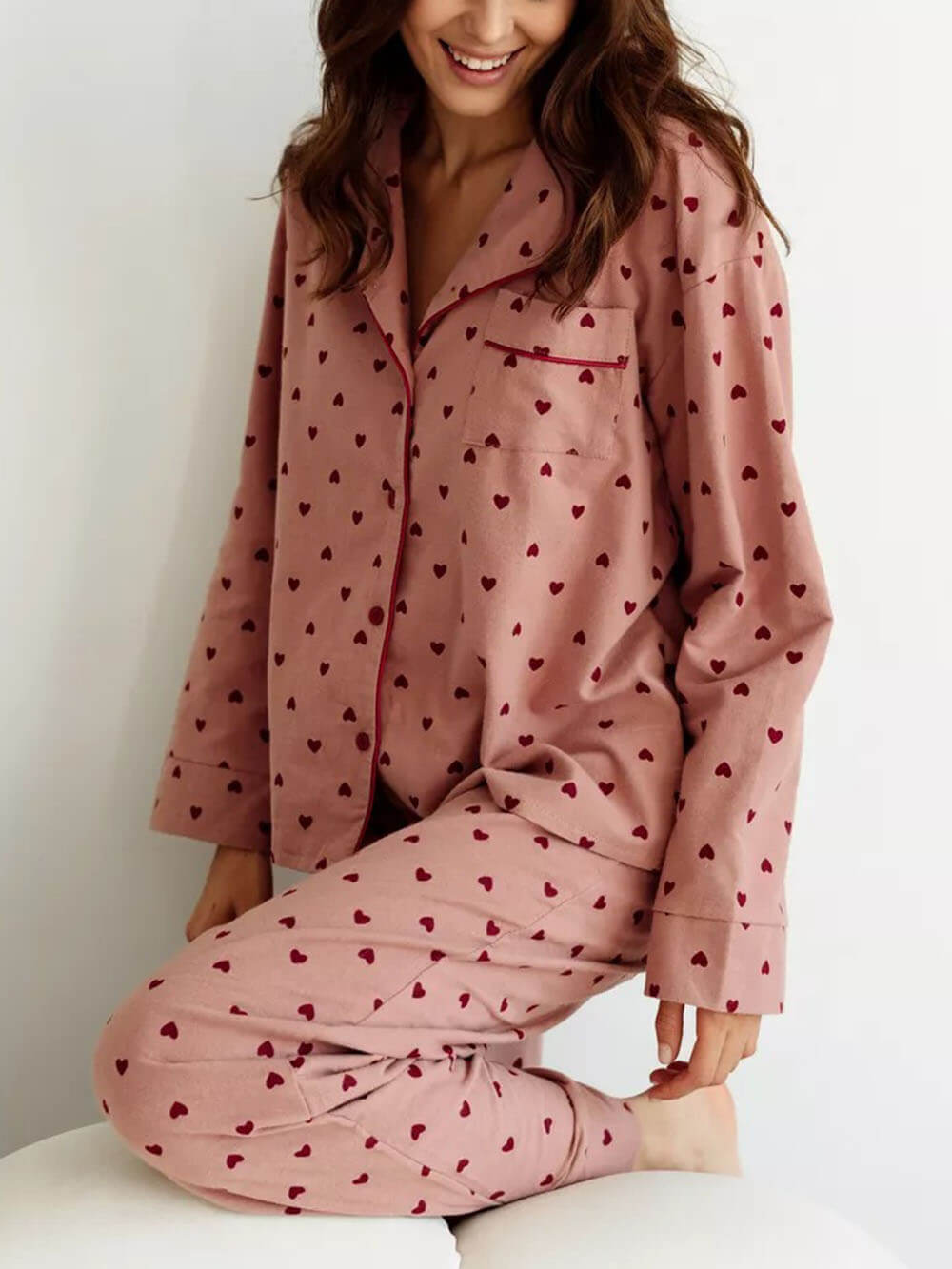 Roze Franse Pyjama Set met Hartjes - Amélie