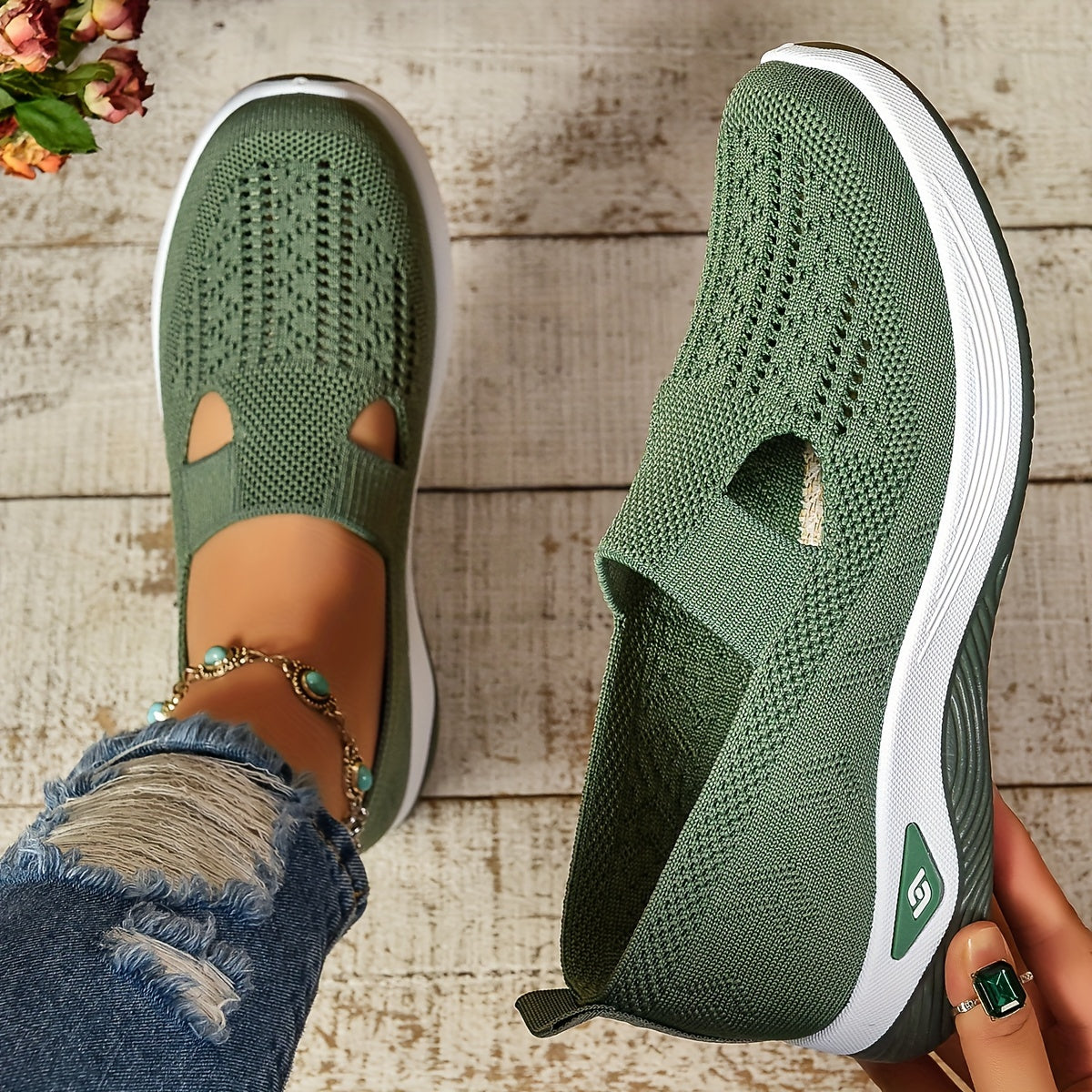 Donkergroene Cut-out Sneakers - Jade