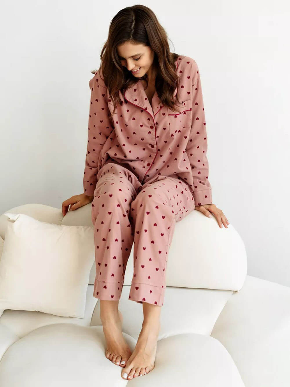 Roze Franse Pyjama Set met Hartjes - Amélie