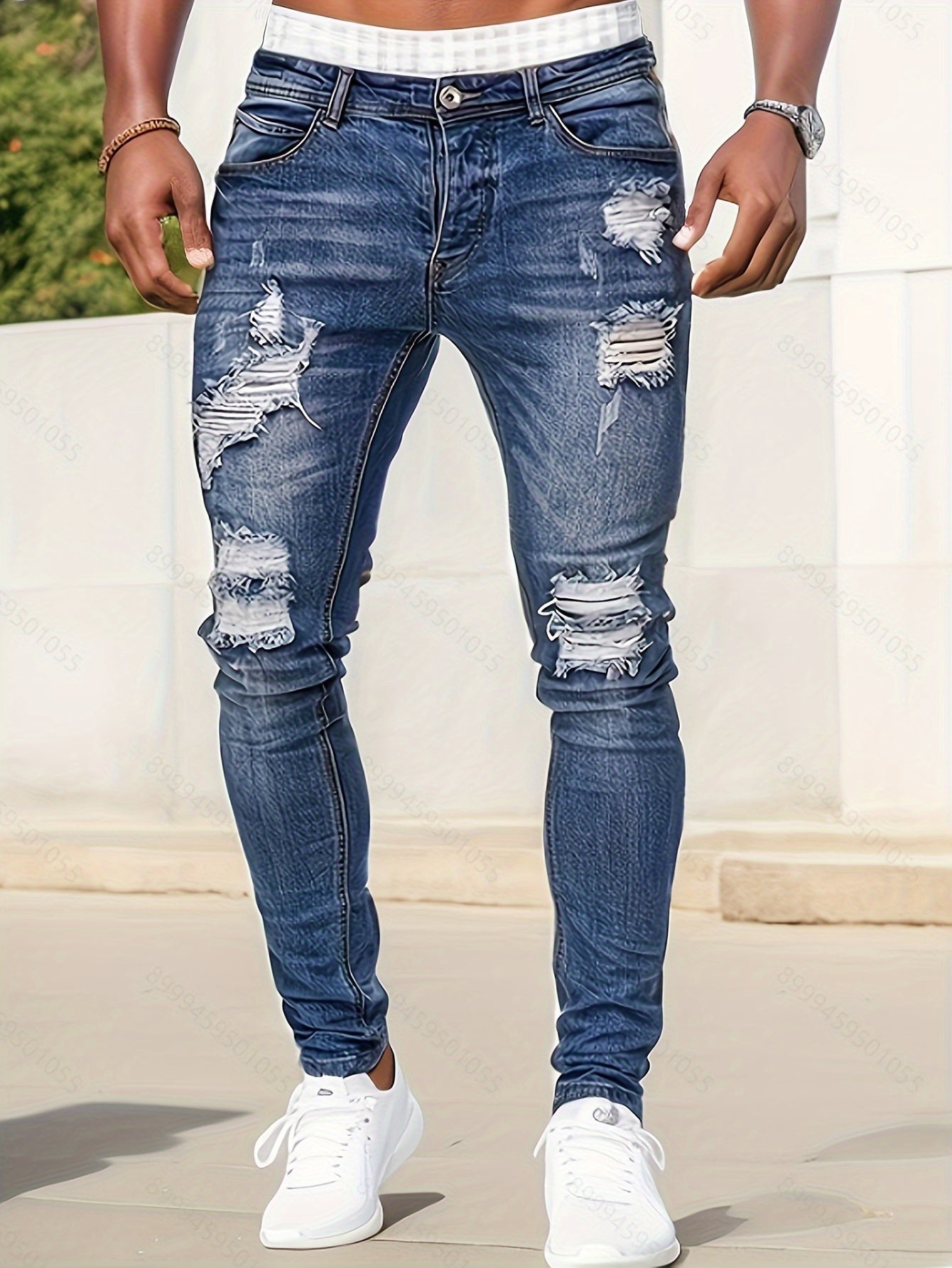 Slim Fit Gescheurde Jeans Lichtblauw - Alex