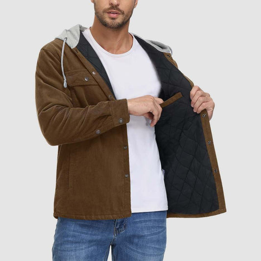 Winterklare Corduroy Hoodie: Heren Gewatteerde 5-Zakken Warme Jas