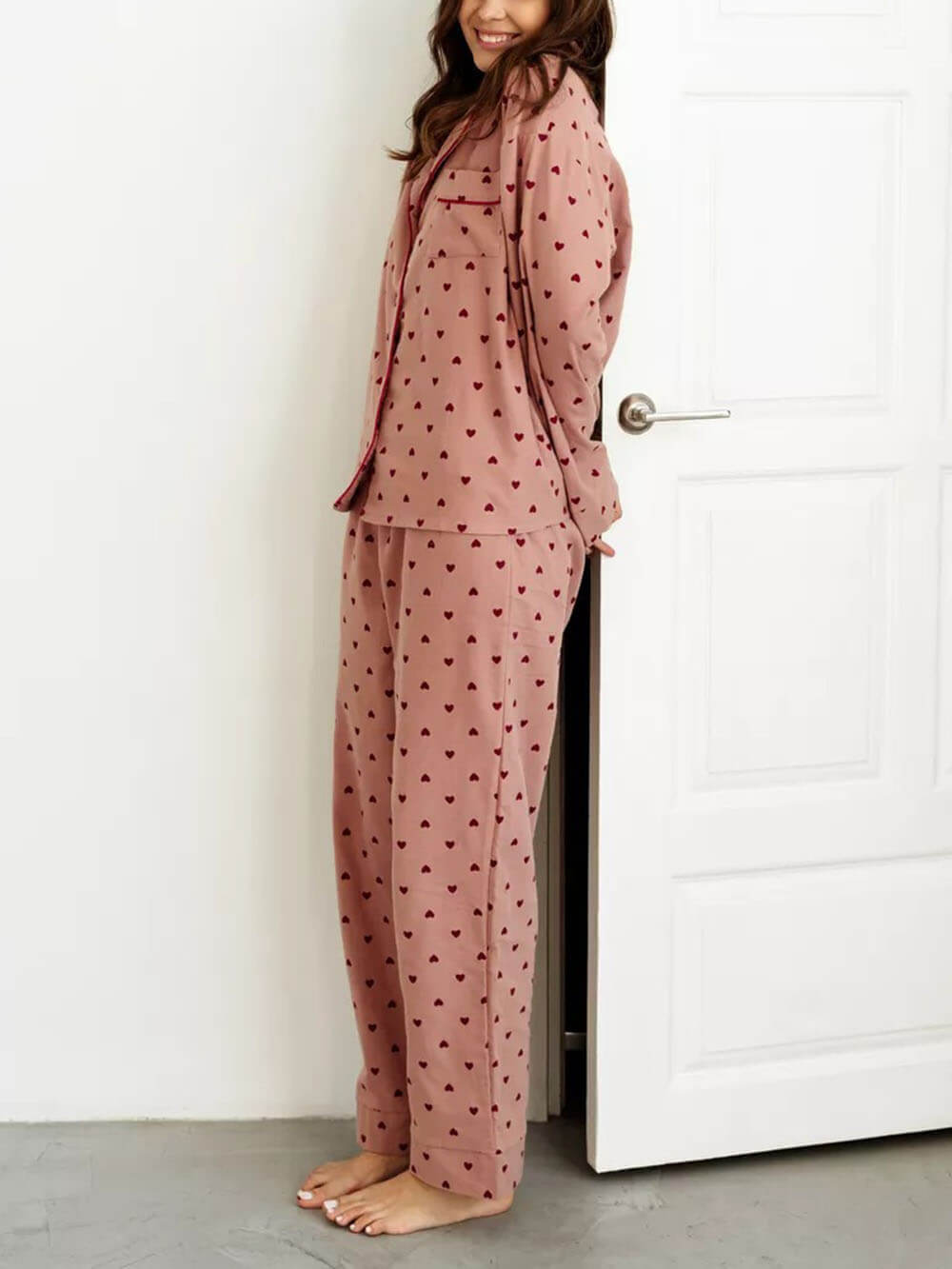 Roze Franse Pyjama Set met Hartjes - Amélie