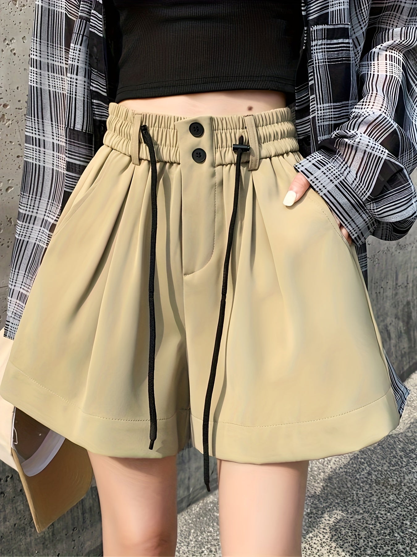 Khaki Hoge Taille Shorts - Naomi