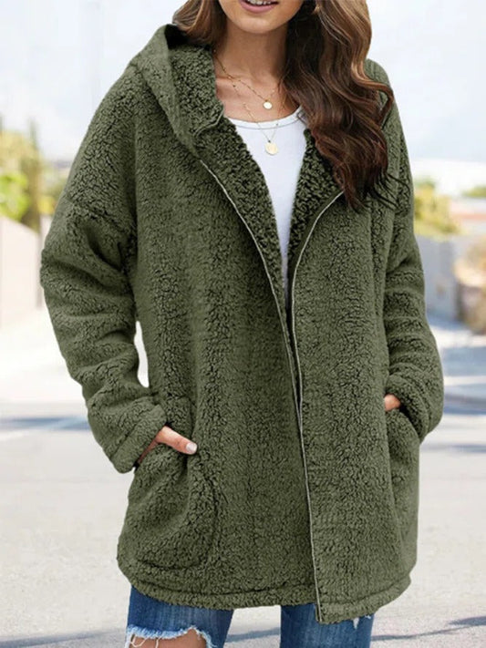 Gezellige Elegantie: Pluche Fleece Hooded Teddyjas voor Vrouwen - Perfect voor Herfst & Wintercomfort