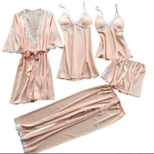 Luxe 5-Delige Ice Silk Pyjamaset