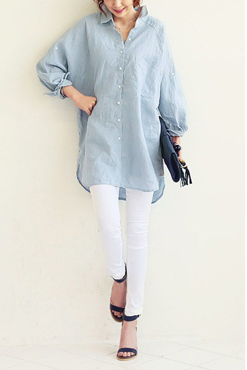 Hemelsblauw Oversized Linnen Shirt - Mila