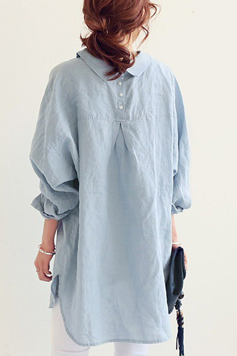 Emma - Hemelsblauw Linnen Overshirt