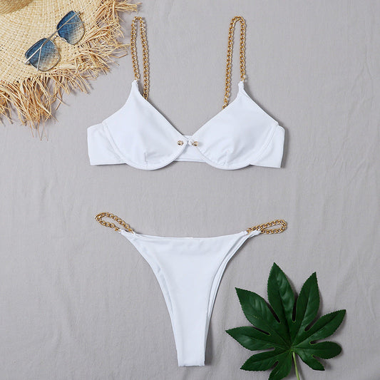 Mia - Witte Bikini met Kettingdetail