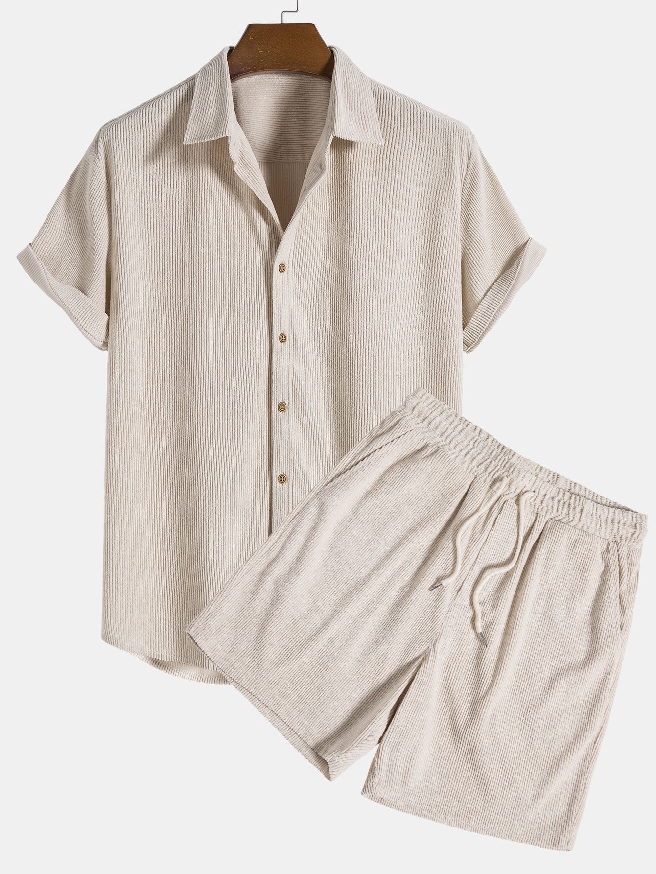 Zomerse Polyester Set: Levendige Strepen Shirt & Trendy Shorts