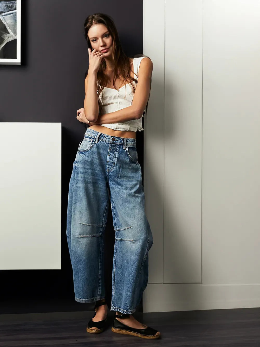 Chique Mid-Rise Barrel Jeans: Stijl & Comfort