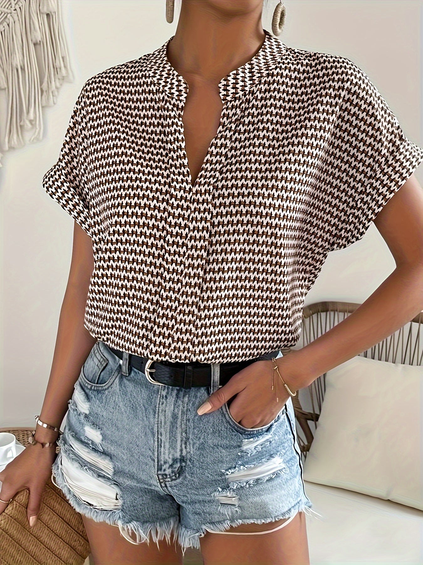 Khaki Print Blouse - Lisa