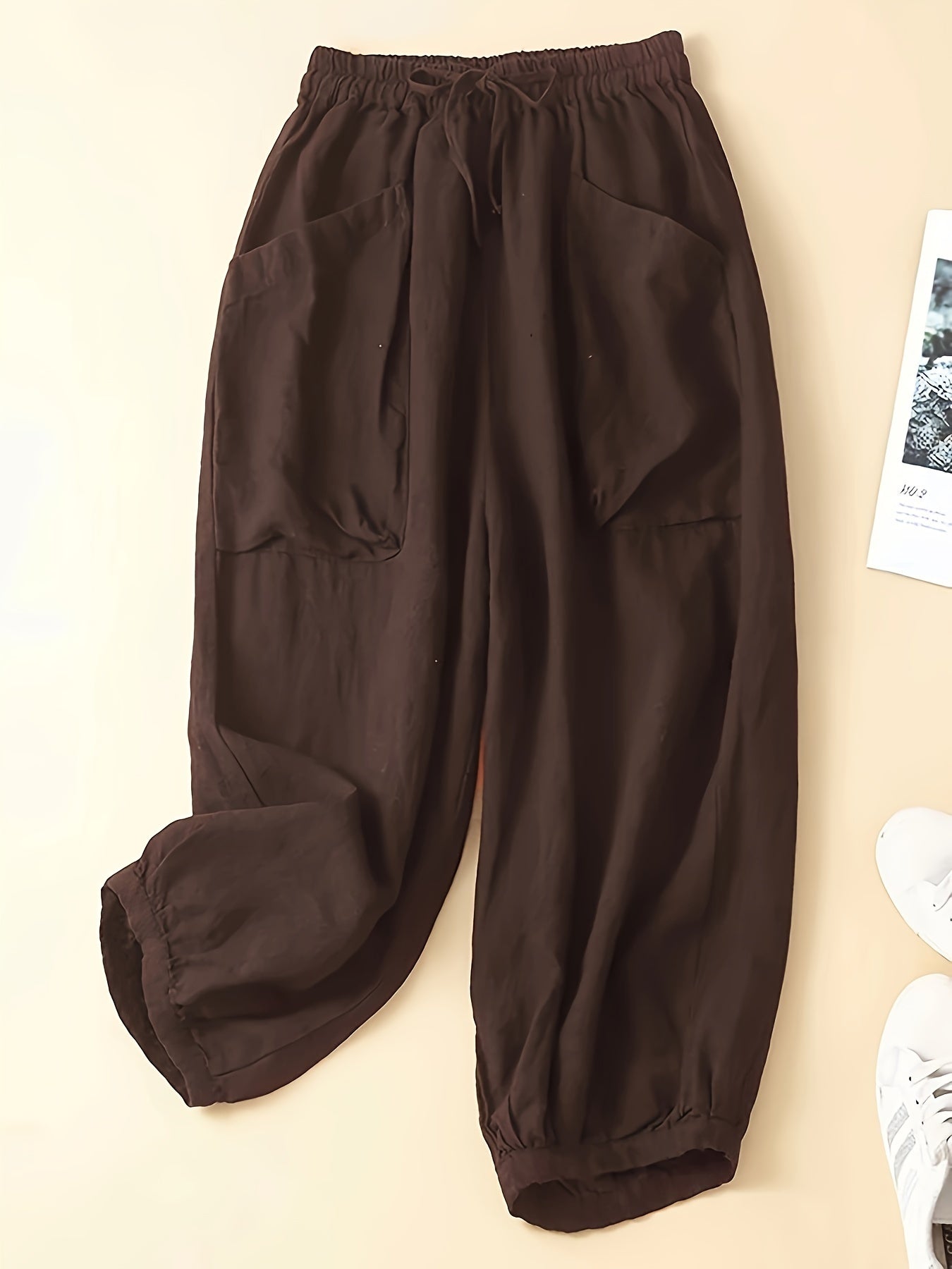 Koffiekleurige Plus Size Baggy Broek - Lena