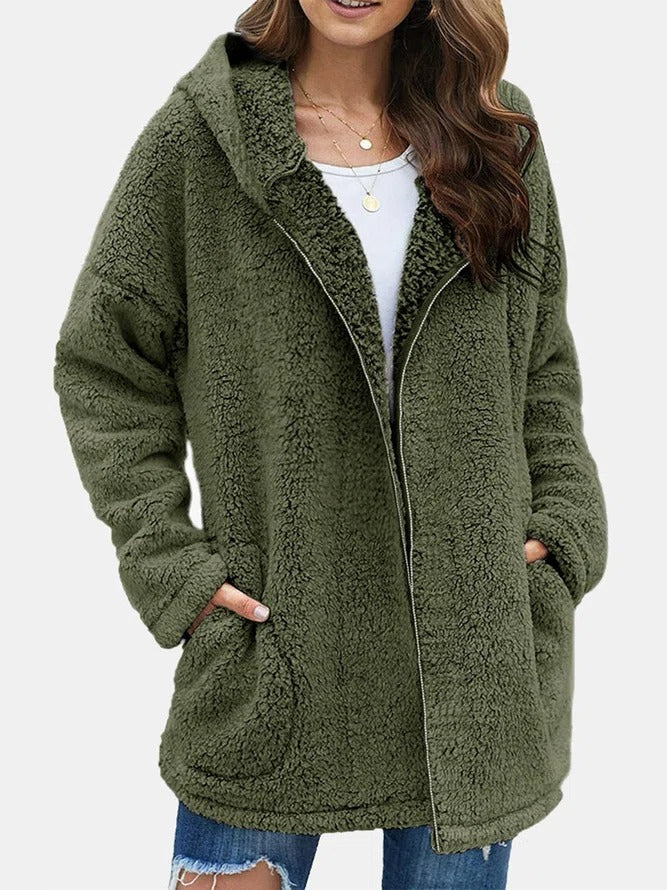 Gezellige Elegantie: Pluche Fleece Hooded Teddyjas voor Vrouwen - Perfect voor Herfst & Wintercomfort