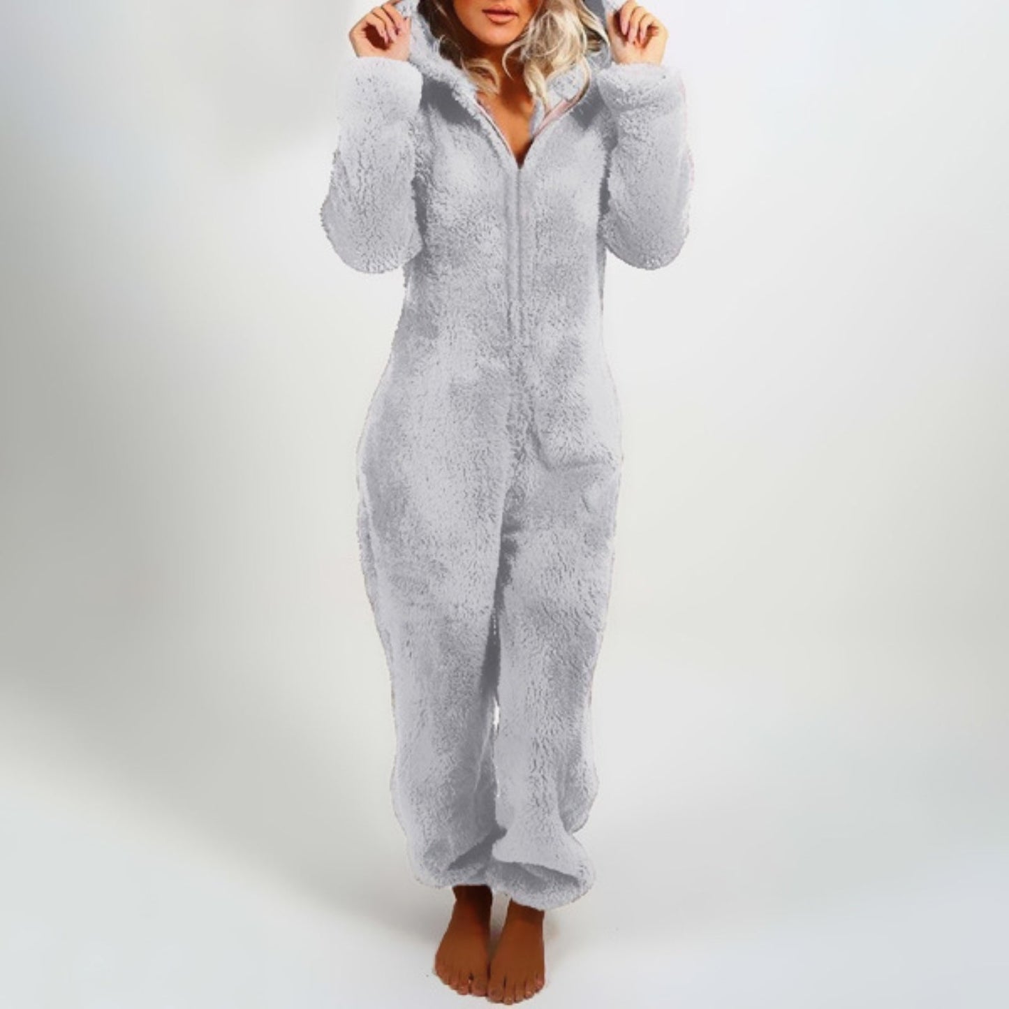 Grijze Hooded Bodysuit Pyjama - Edwina