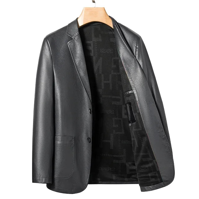 Elegante Cognac Lamsvacht Leren Blazer: Leid met Stijl