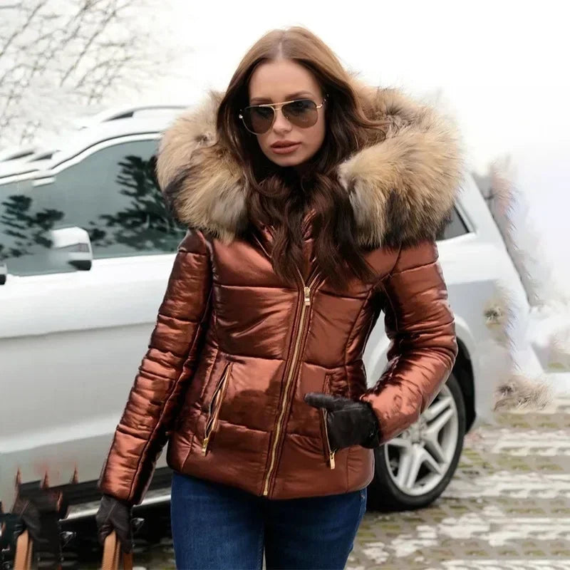 Gezellige Chic: Elegante Dames Winter Puffer met Bontafwerking