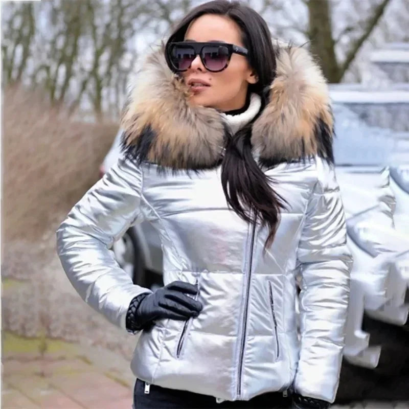 Gezellige Chic: Elegante Dames Winter Puffer met Bontafwerking