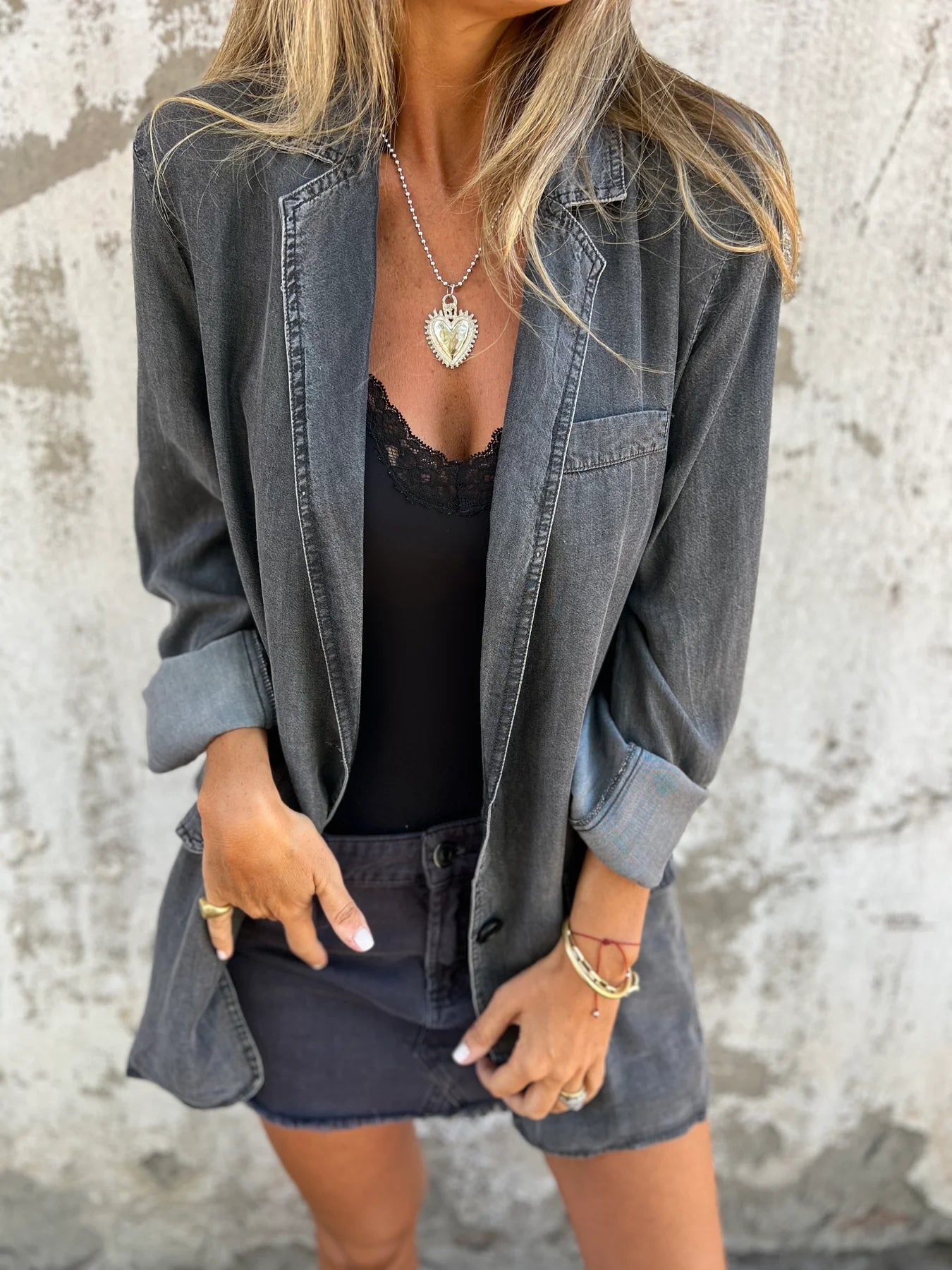 Trendy Denim Casual Suit Jacket