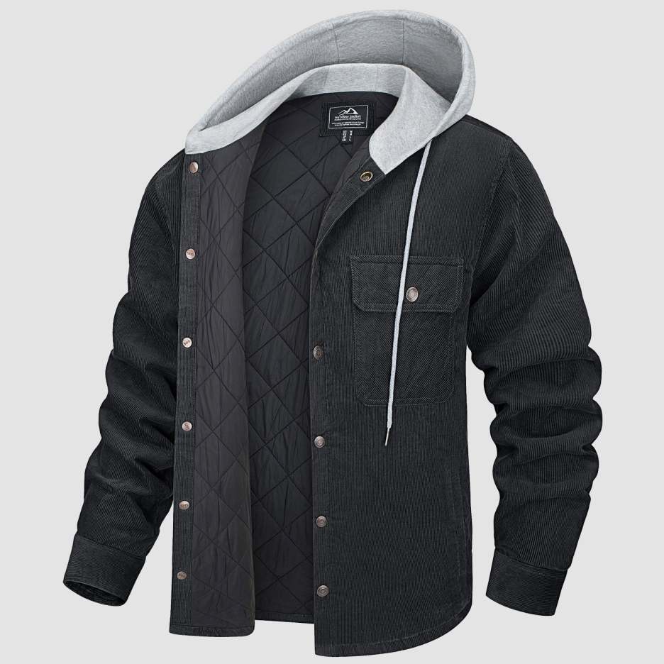 Winterklare Corduroy Hoodie: Heren Gewatteerde 5-Zakken Warme Jas