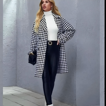 Chique Zwarte Bessencoat: Houndstooth met Dubbele Zakken