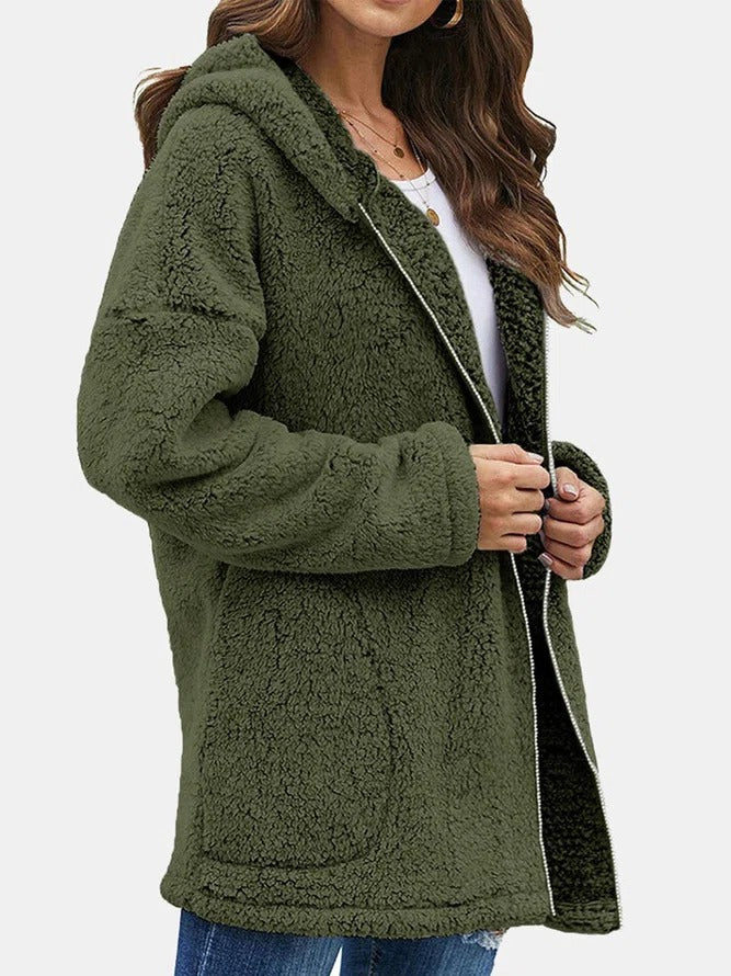 Gezellige Elegantie: Pluche Fleece Hooded Teddyjas voor Vrouwen - Perfect voor Herfst & Wintercomfort