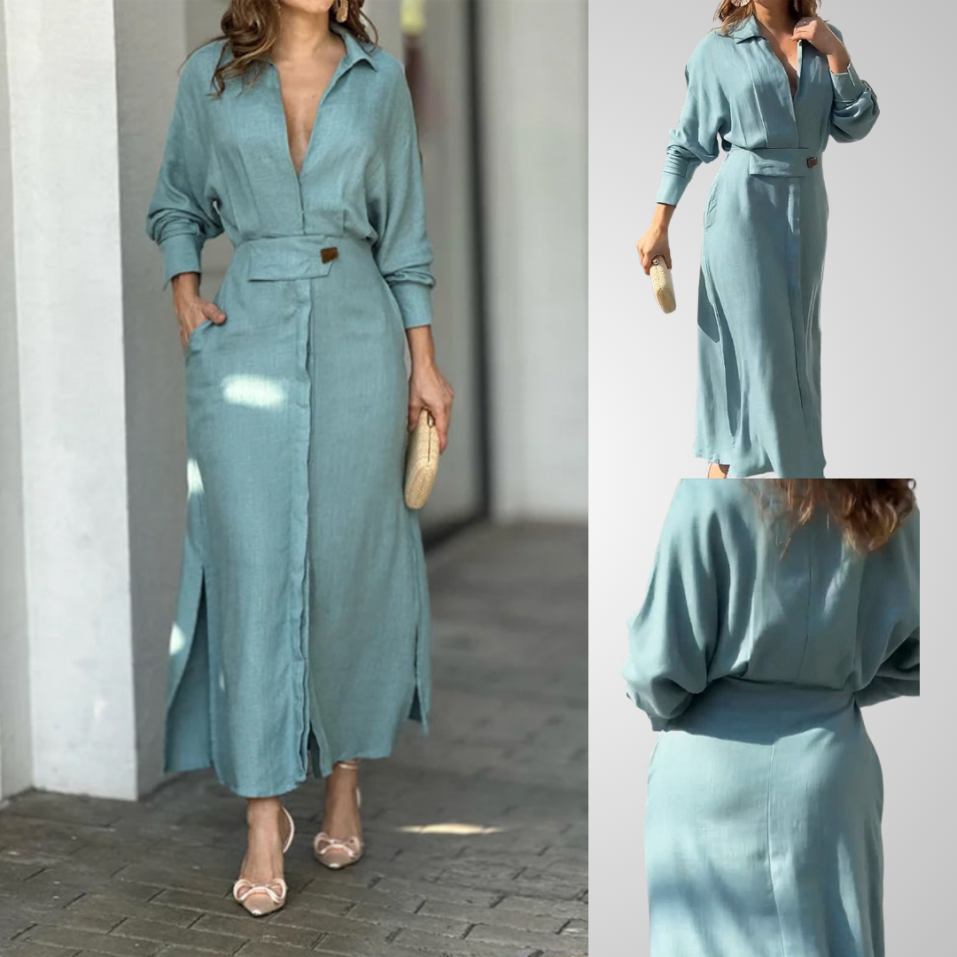 Celeste - Blauwe Elegante Midi-Jurk