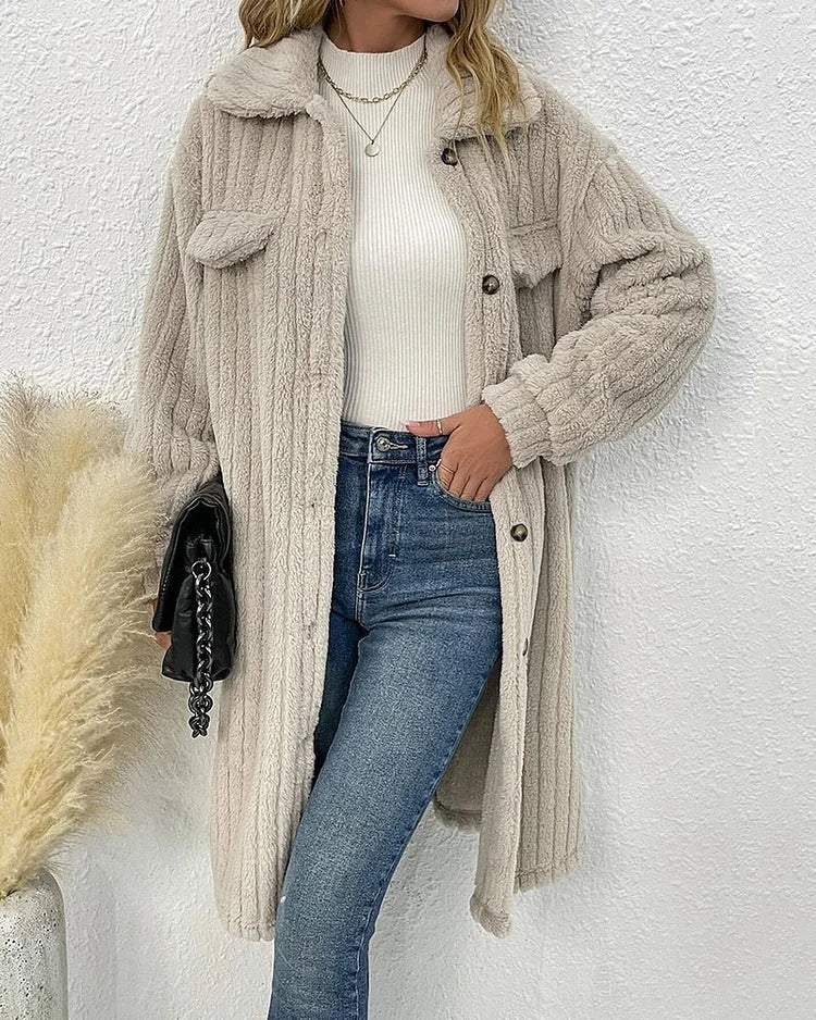 Gezellige Katoenmix Casual Jas - Dik Fleece met Klassieke Shearling Revers