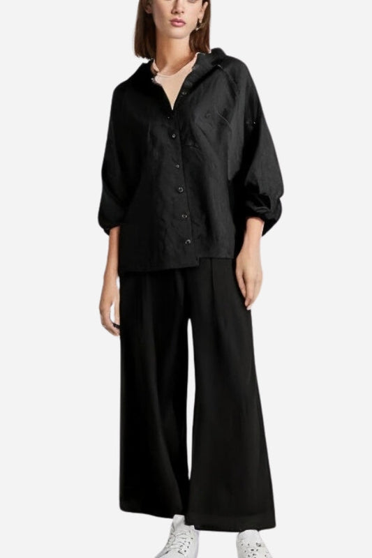 Lotte's Legergroene Linnen Set met Oversized Shirt en Palazzobroek