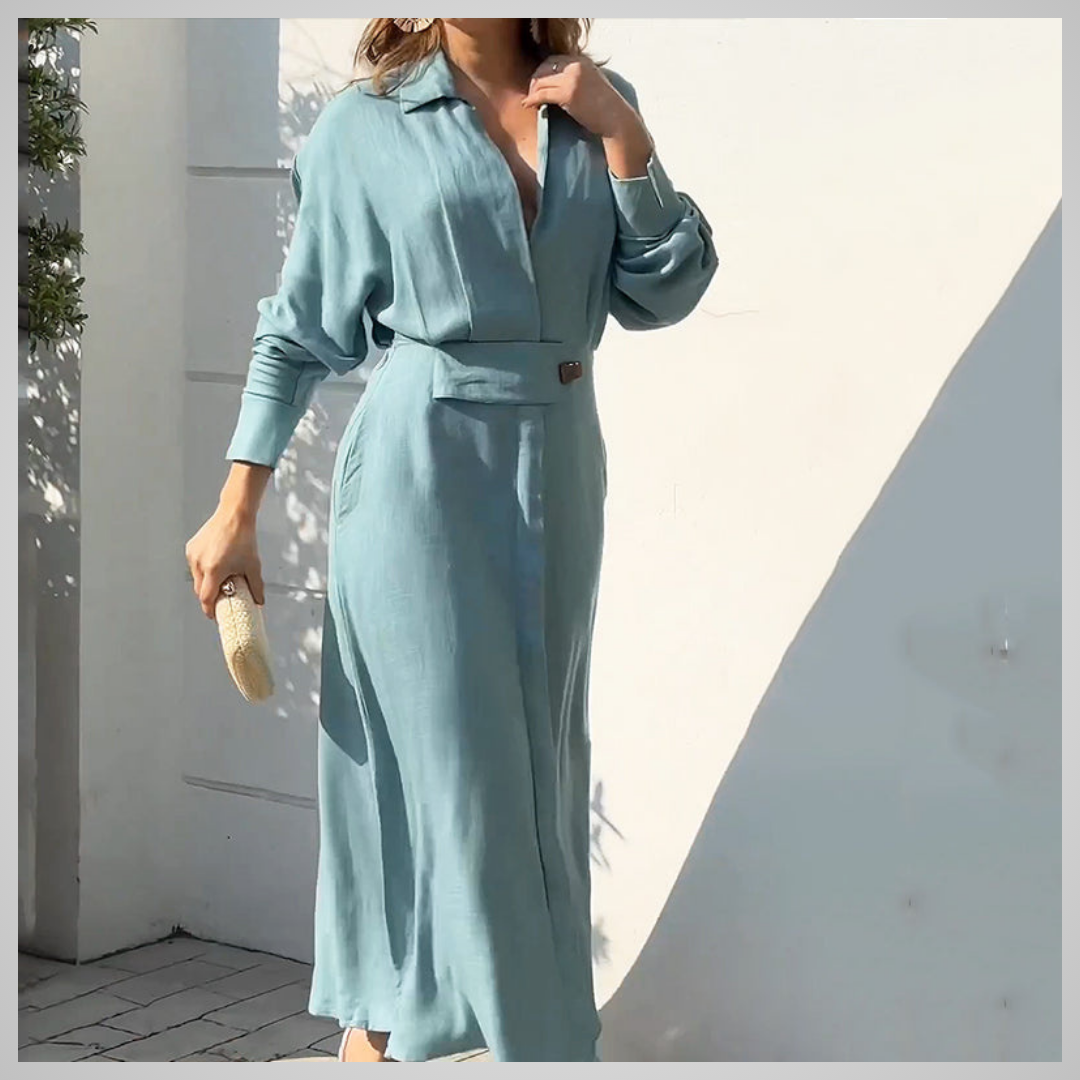 Celeste - Blauwe Elegante Midi-Jurk