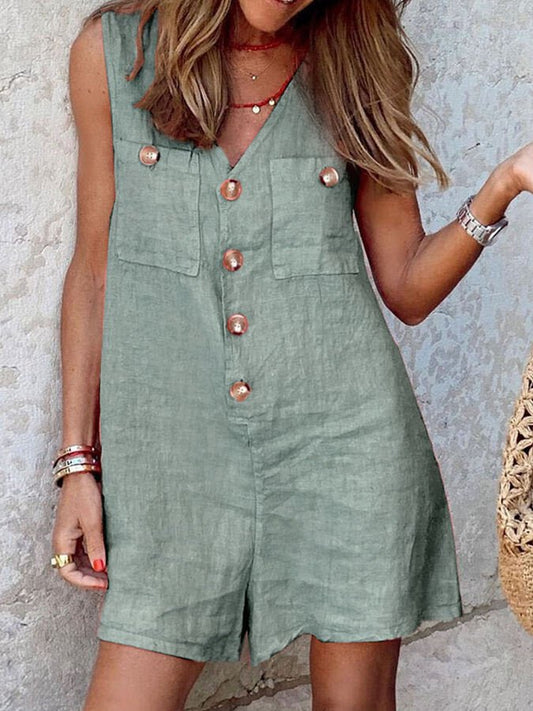 Chique Dames Jumpsuit met V-hals & Knoopdetails