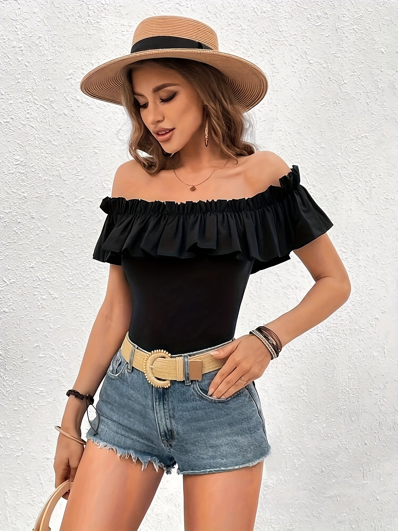 Zwarte Off-Shoulder Bodysuit - Lina