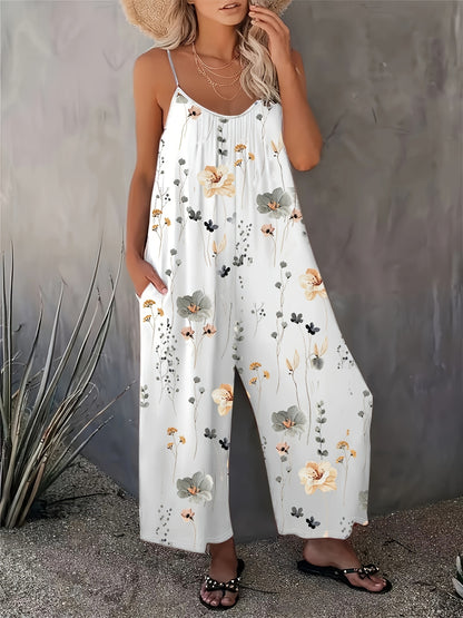 Witte Bloemenprint Cami Jumpsuit - Fleur