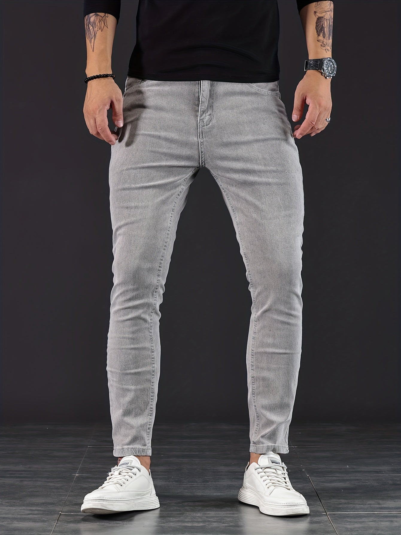 Slim Fit Gescheurde Jeans Blauw - Leo