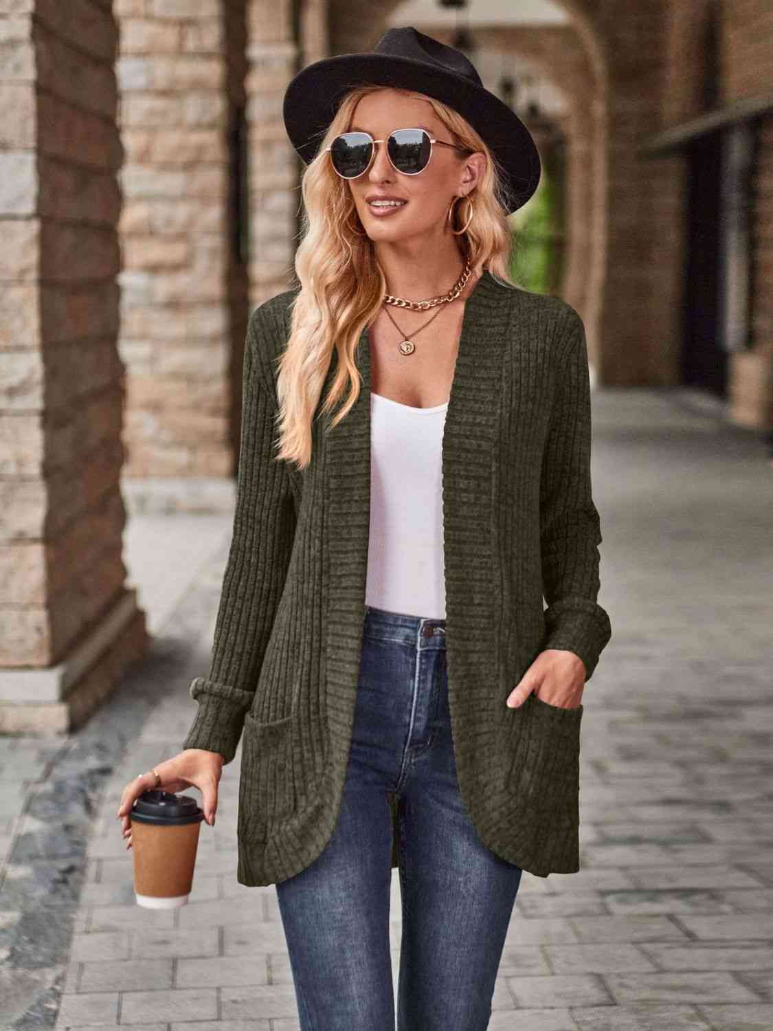 Comfort Stretch Open Front Cardigan met Zakken