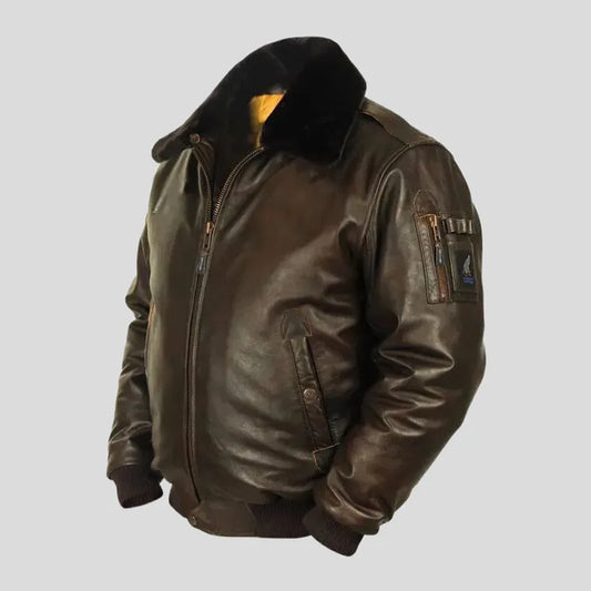 Airborne Apparel Spitfire: Premium Herfst-Winter Bruin Koeienlederen Jas met Schapenbontkraag