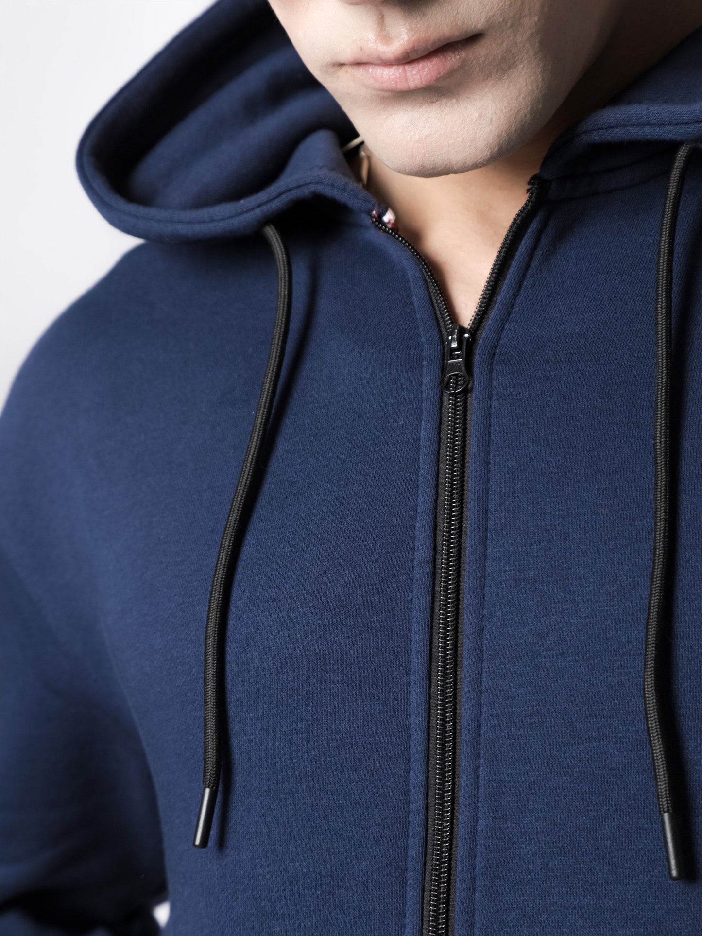 Strakke Marineblauwe Rits Hoodie: Comfortabele Katoen-Fleece Mix voor Heren