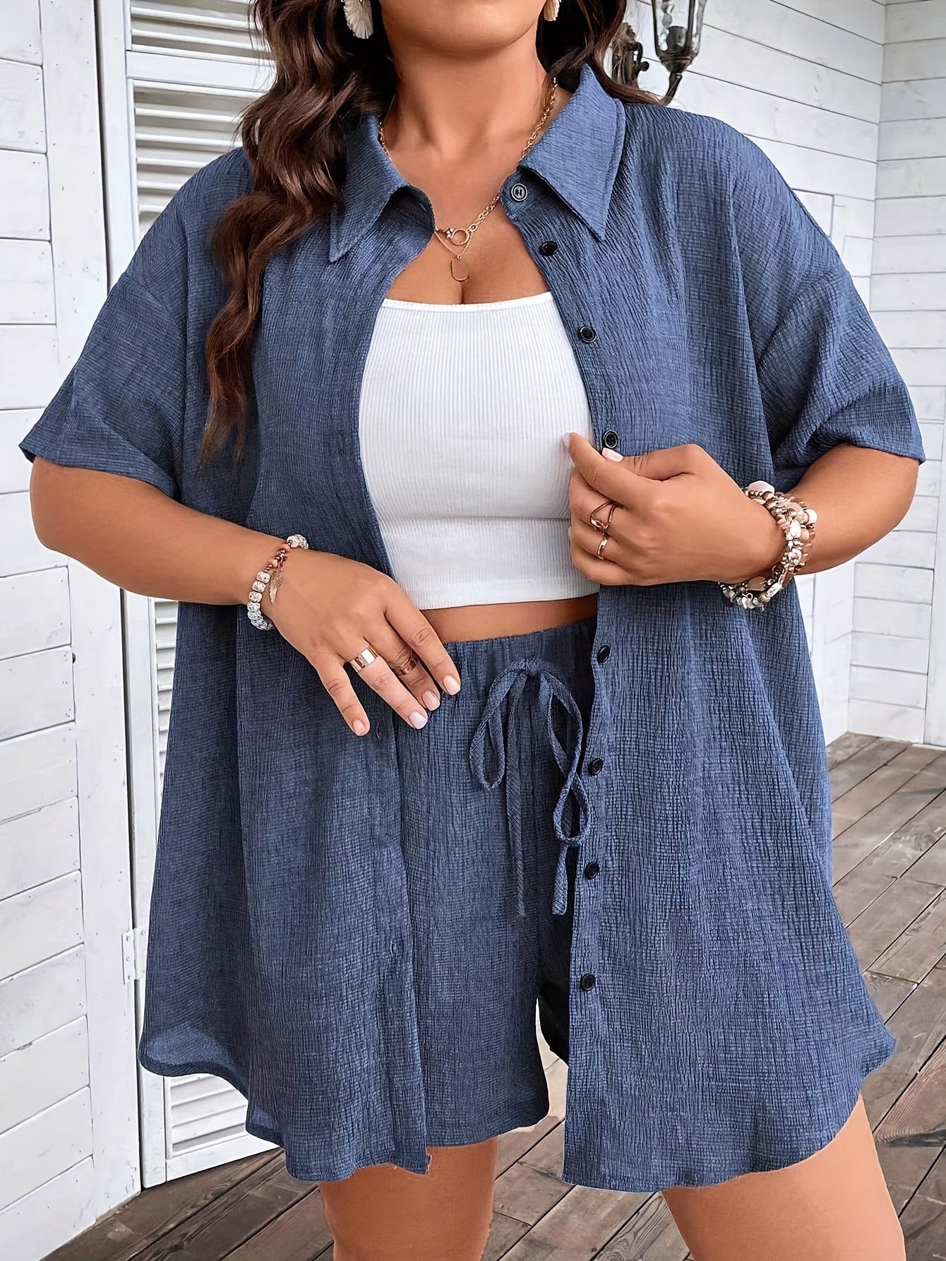 Donkerblauwe Plus Size Casual Set - Livia