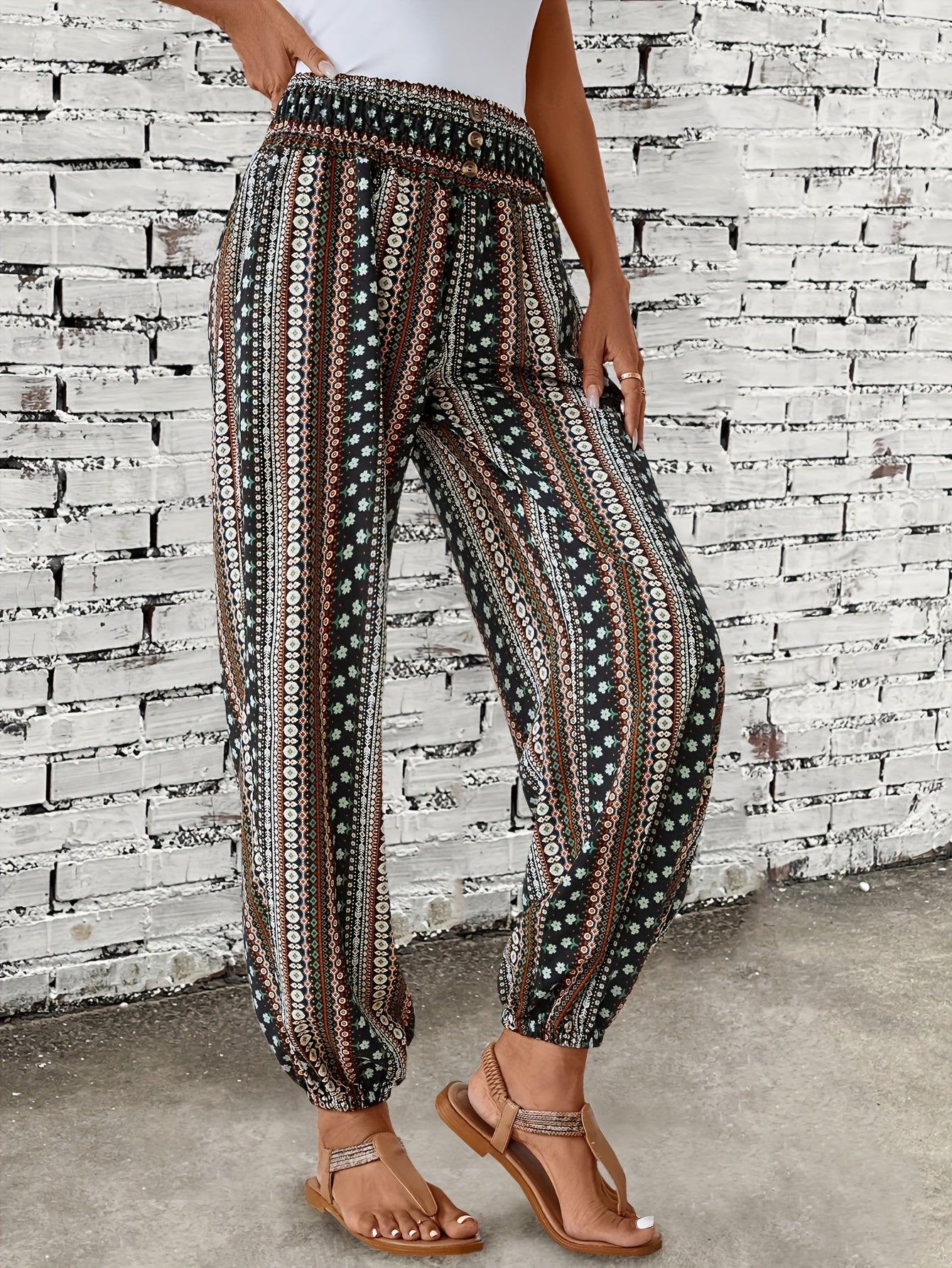 Bruine Boho Broek met Etnische Print - Sara