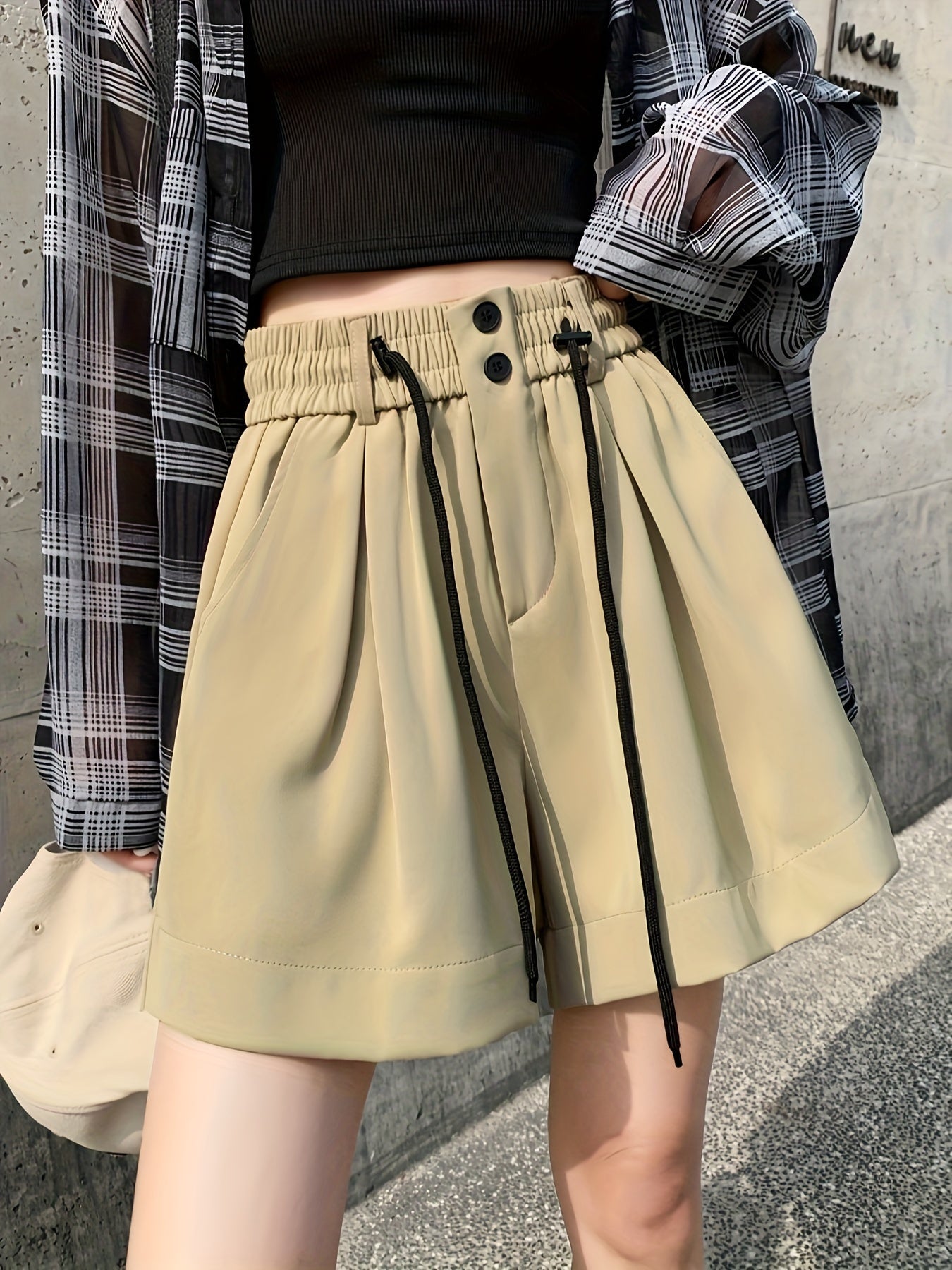 Khaki Hoge Taille Shorts - Naomi