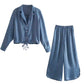 Comfort & Stijl: Herfst-Ready Losse Fit Pyjama Set met V-hals & Wijde Broek