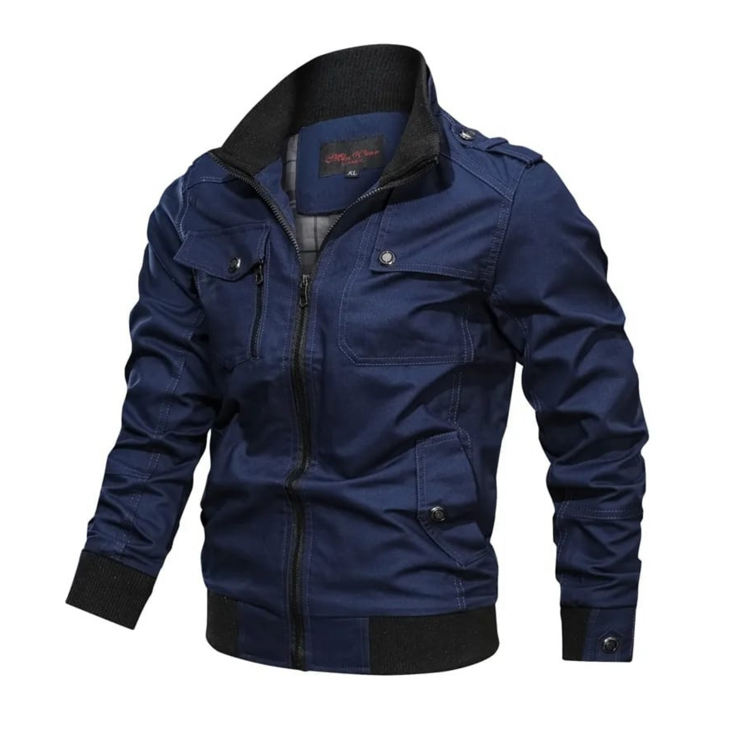 Finesse Winter Mouwen Geritste Jas - Stijlvol Contrast Zak Bomber voor Mannen