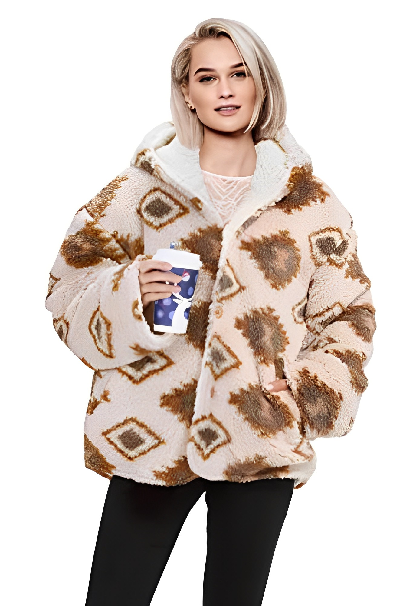 Chique Sherpa Bliss: Dames Fuzzy Hooded Jacket met Zakken