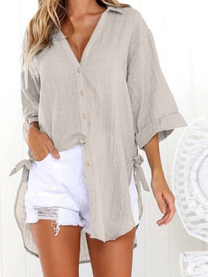 Chique Dames Casual Shirt - Katoenlinnen Mix met Unieke Snit